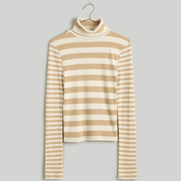 Madewell Turtleneck Long-Sleeve Tee Striped Sweater Matchstick Brown Tan - Picture 1 of 10